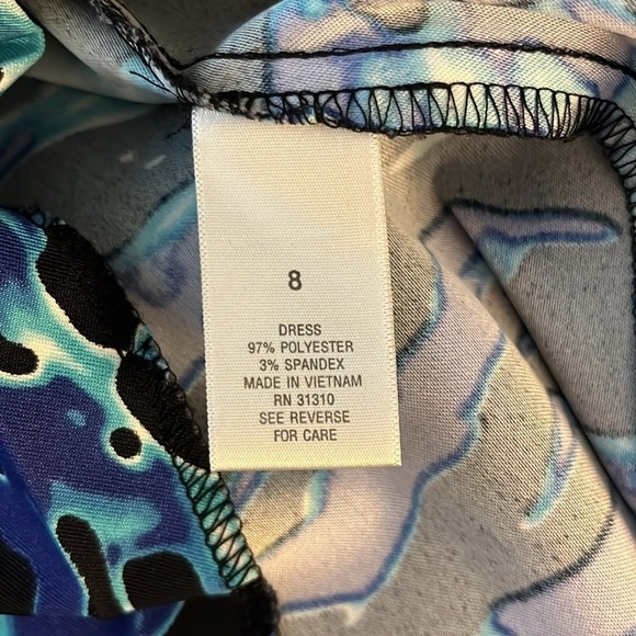 Dressbarn sleeveless black, navy, white and turquoise patterned midi dress. 8 - Picture 7 of 7